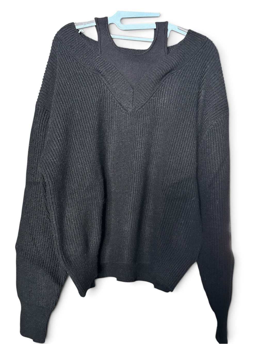 Elan Black Layered V Neck Sweater Size Medium NWT Wool Angora Blend